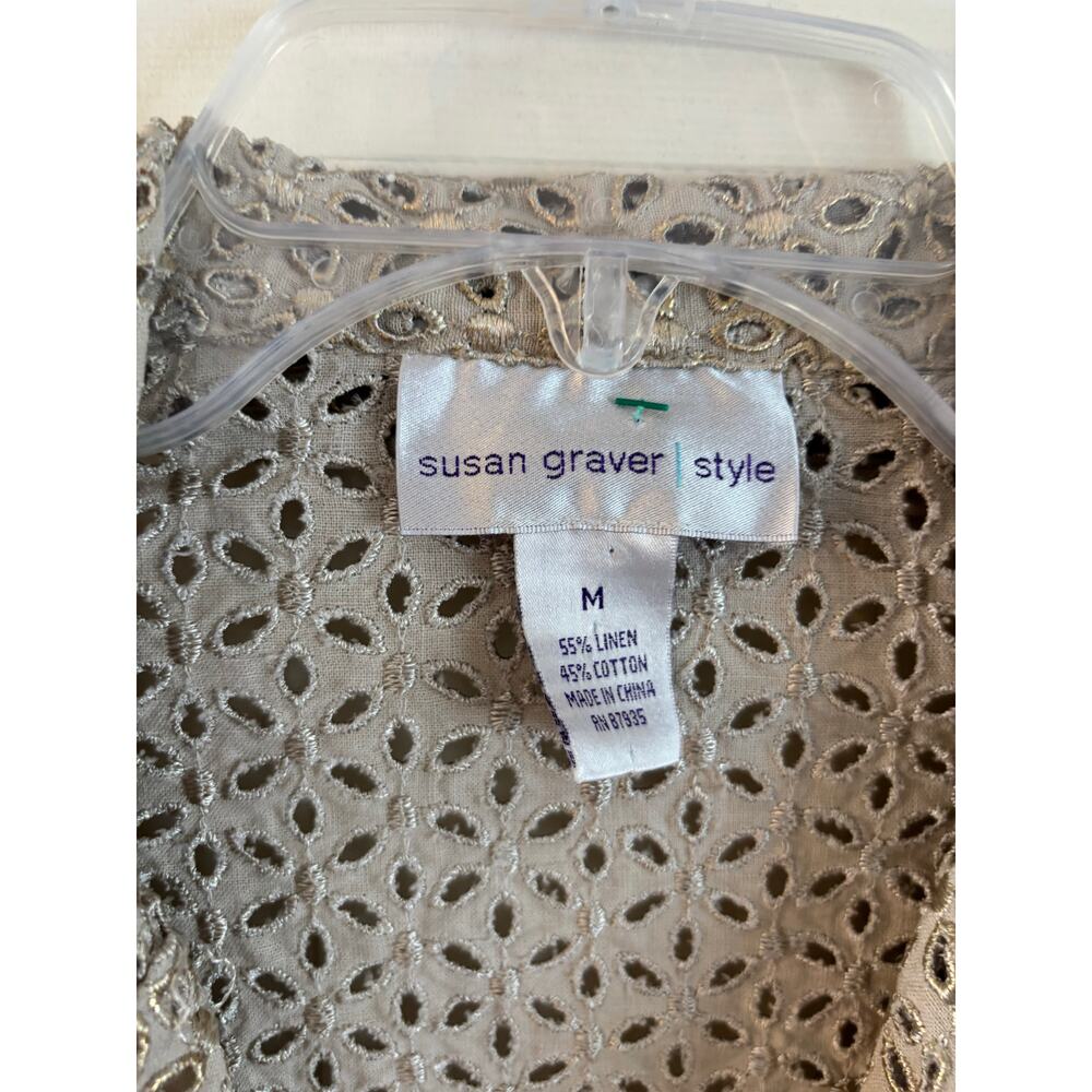 Vintage Susan Graver Pink Eyelet Linen Cotton Abalone Buttons Blazer Jacket M - Picture 4 of 6